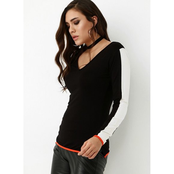 Bambina Mia - Color Block Contrast Hem V-Neck Top - Picture 2 of 4